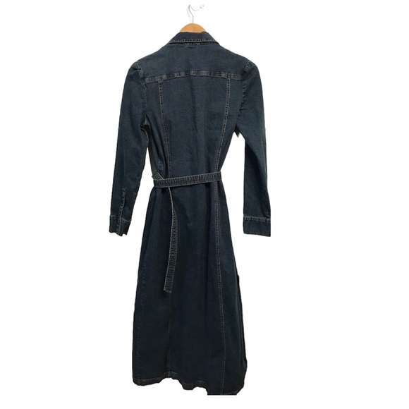 Jacob Y2K Dark Wash Denim Snap Button Maxi Midi Long Sleeve Dress Size 9/10 - Picture 2 of 10